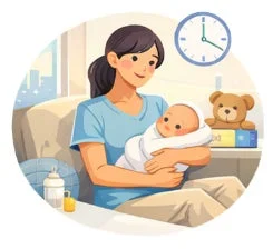 母親が優しく赤ちゃんを抱きかかえているイラスト