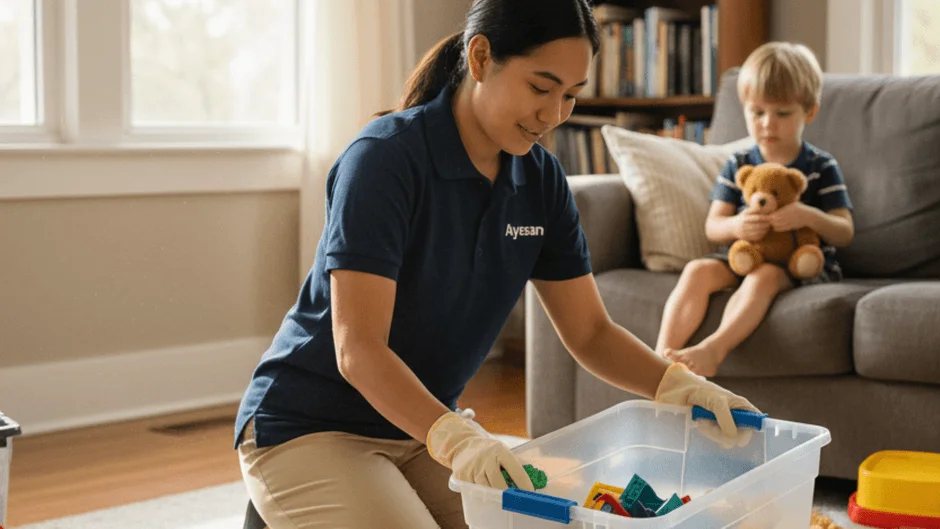 家事代行で片付けをする女性