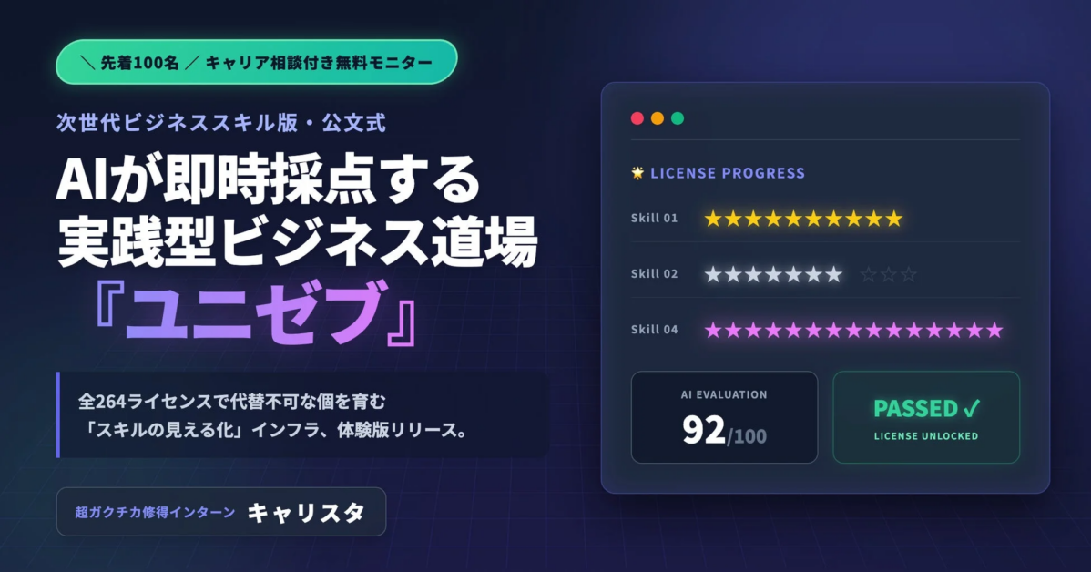 次世代ビジネススキル版・公式 AIが即時採点する 実践型ビジネス道場 『ユニゼブ』