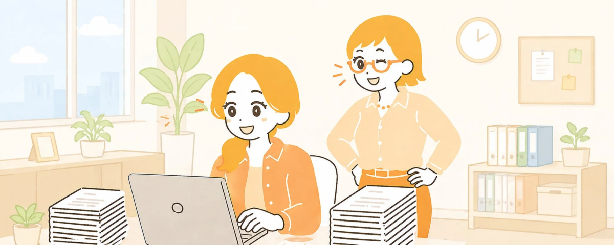 オフィスで二人の女性が仕事をしているイラスト