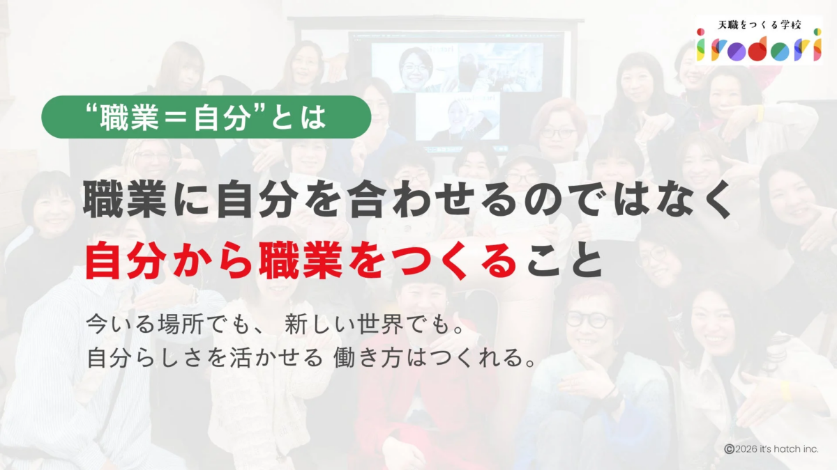 「職業=自分」をテーマに、自分らしさを活かした働き方を自ら創造することの重要性を説くメッセージボード