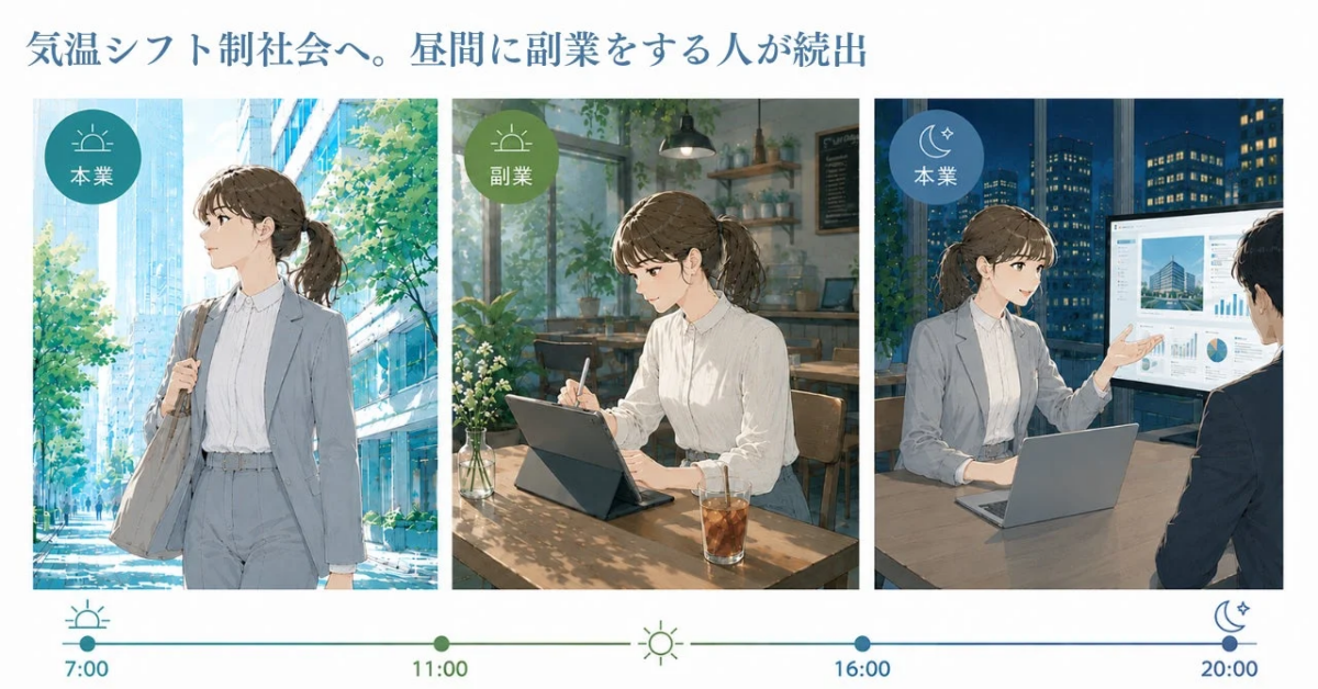 気温シフト制社会へ。昼間に副業をする人が続出