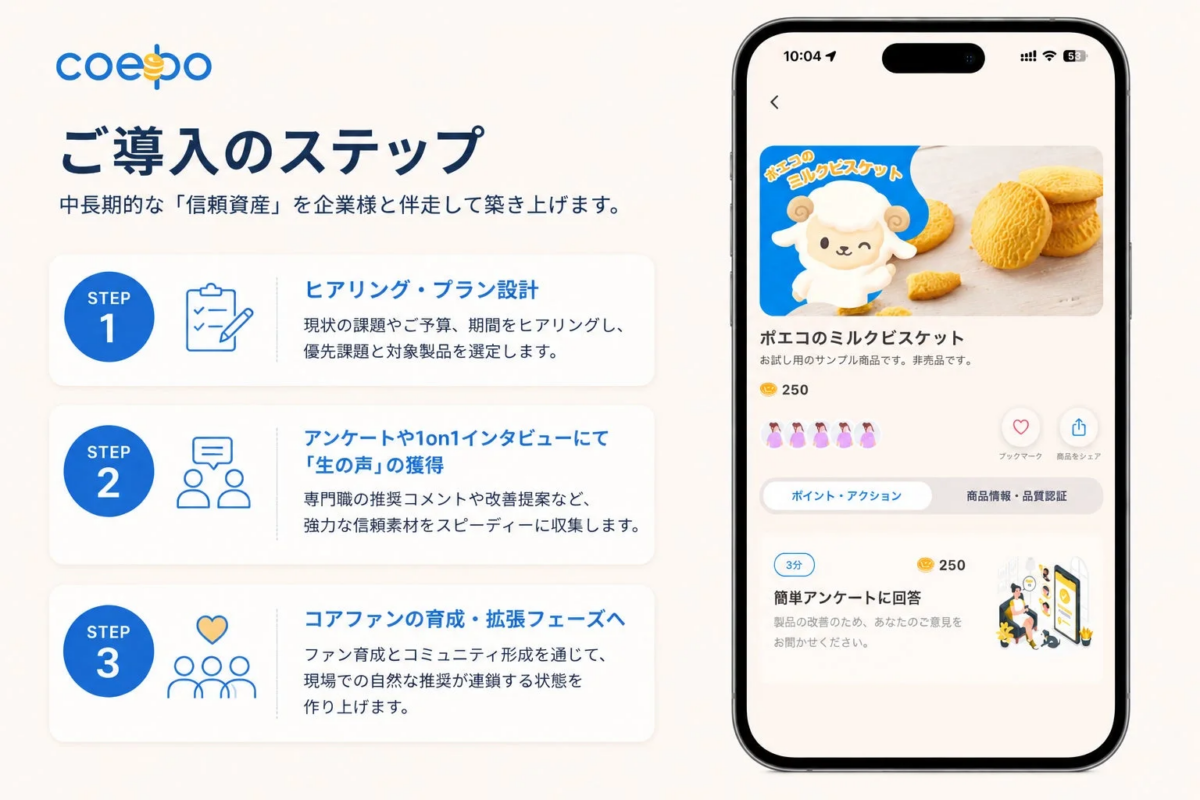 Coepoアプリ、アンケート画面