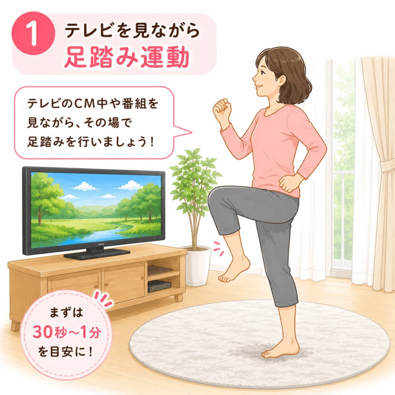 テレビを見ながら足踏み運動のイラスト